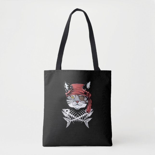 Cat Pirate Funny Cat Pirate Halloween Tote Bag (Front)