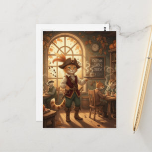 Cat Pirate Serves Coffee Postcard