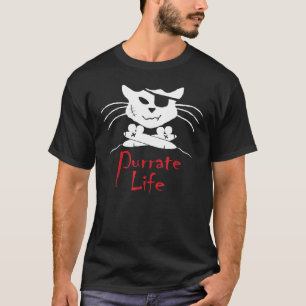 Cat Pirate Skull And Mouse Crossbones Purrate Life T-Shirt