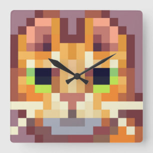Cat Pixel Arts Square Wall Clock