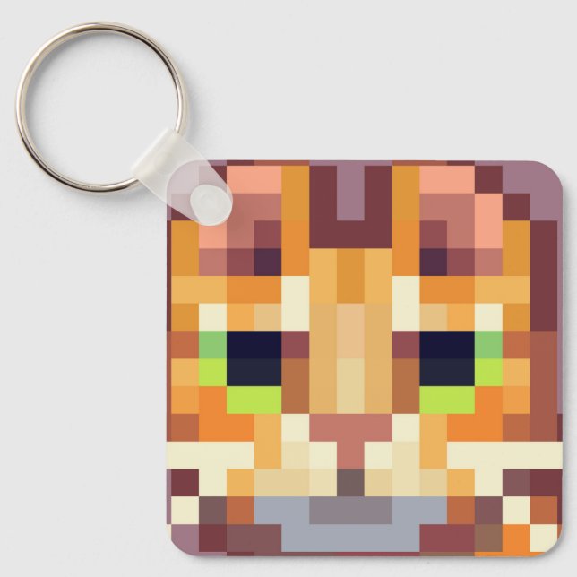 Cat pixelart, Pixel Art, sleutelhanger  Key Ring (Front)