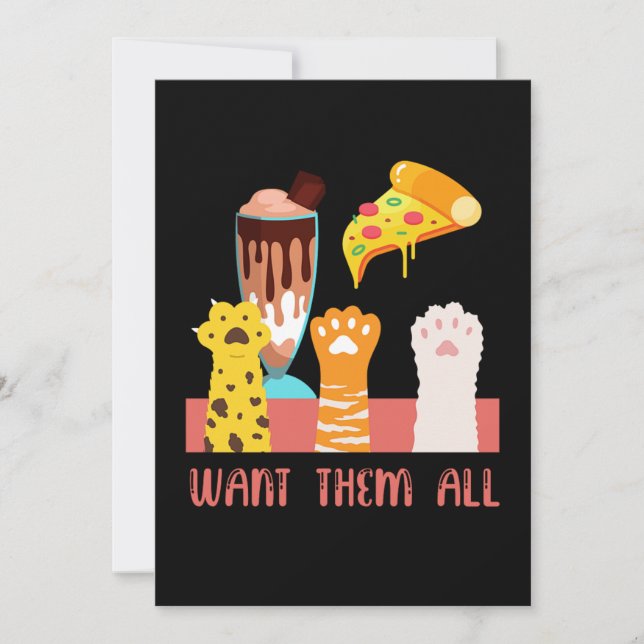 Cat Pizza Ice Cream Kitten Kitty Pet Animal Gift Invitation (Front)