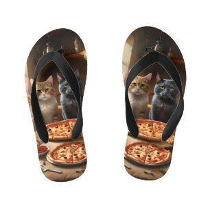 Cat Pizza Night, Kid's Flip Flops