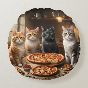Cat Pizza Night, Round Cushion