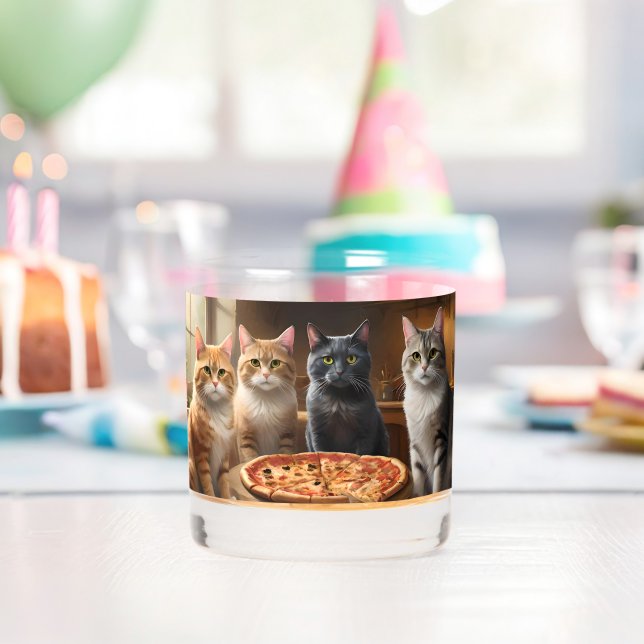 Cat Pizza Night, Whiskey Glass (Insitu (Birthday))