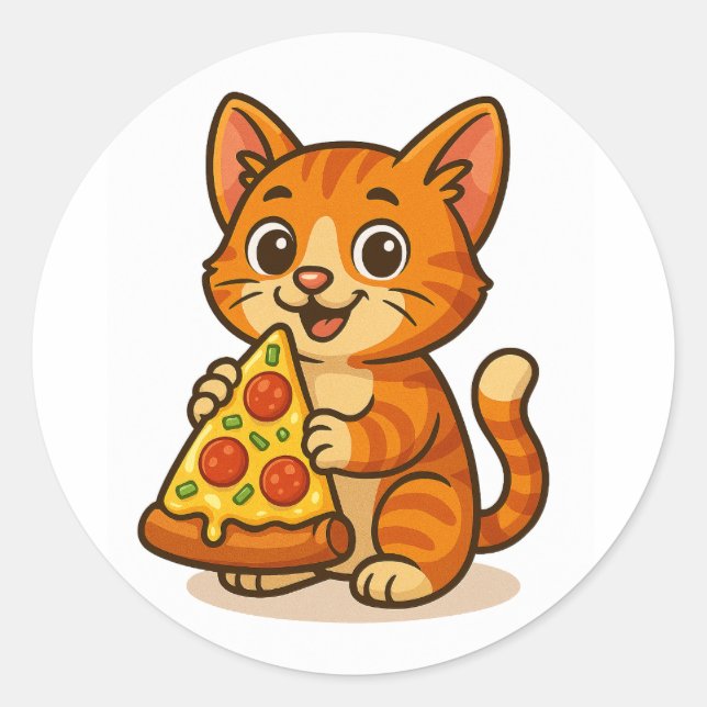 Cat Pizza Party – Cute Cartoon Cat Sticker (Front)
