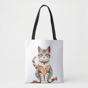 Cat Playful Adorable Fun Animal Colourful Geometri Tote Bag
