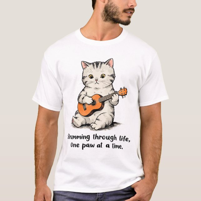 Cat playing a tiny ukulele T-Shirt (Front)