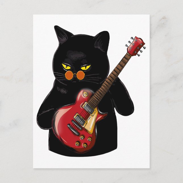 Cat Playing Acoustic Guitar Cool Musician Guitaris Postcard (Front)