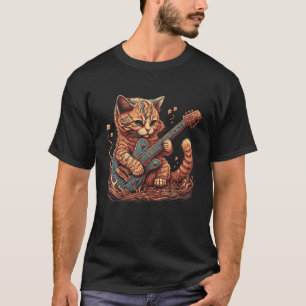 Cat Playing Acoustic Guitar Kittens Rock Guitarist T-Shirt