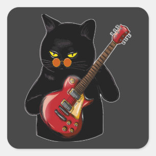 Cat Playing Acoustic Guitar Square Sticker