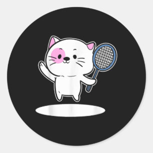 Cat Playing Badminton Badminton Player For Men Wom Classic Round Sticker