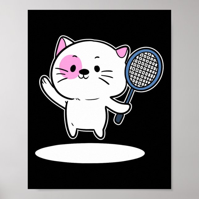 Cat Playing Badminton Badminton Player For Men Wom Poster (Front)