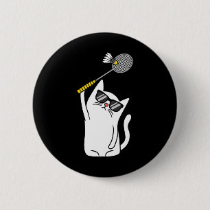 Cat Playing Badminton Shuttle Player Lover Coach G 6 Cm Round Badge