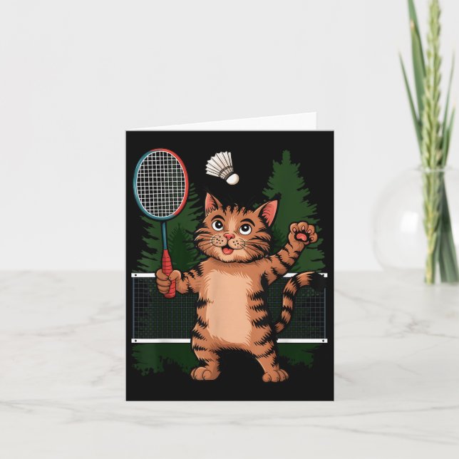 Cat Playing Badminton Shuttle Player Lover Coach G Card (Front)