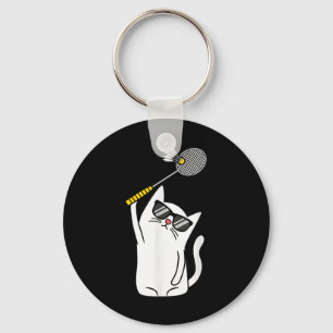 Cat Playing Badminton Shuttle Player Lover Coach G Key Ring