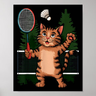 Cat Playing Badminton Shuttle Player Lover Coach G Poster
