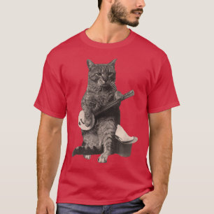 Cat Playing Banjo Guitar Short Sleeve T-Shirt
