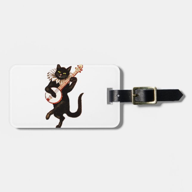 Cat playing Banjo Luggage Tag (Front Horizontal)