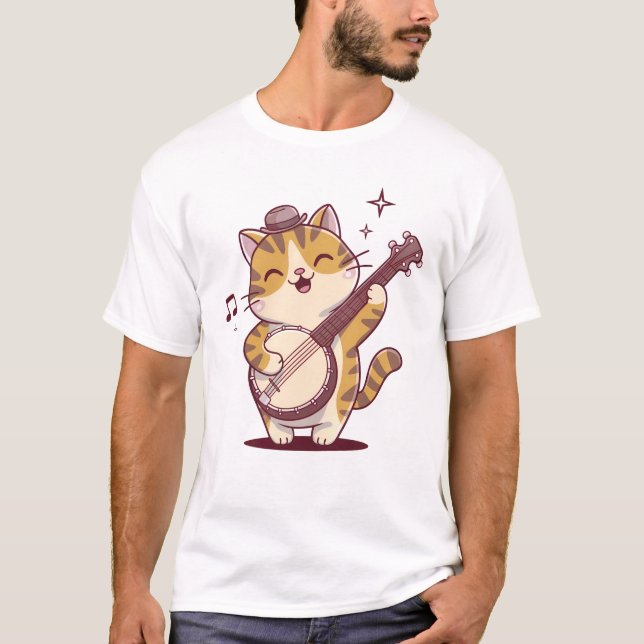 Cat playing banjo T-Shirt (Front)