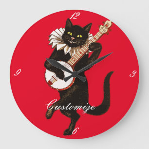 Cat playing Banjo Thunder_Cove Classic Large Clock
