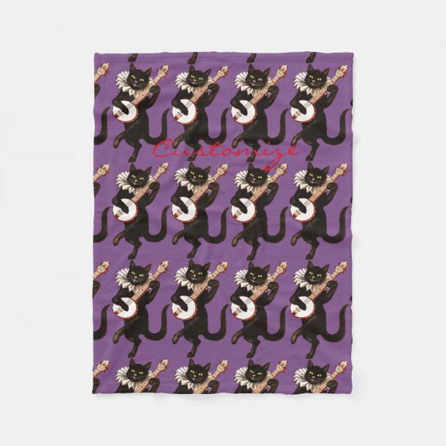 Cat playing Banjo Thunder_Cove Fleece Blanket (Front)