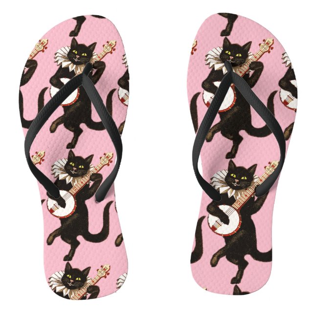 Cat playing Banjo Thunder_Cove Flip Flops (Footbed)
