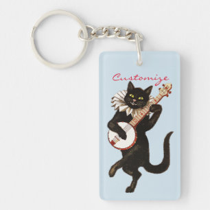 Cat playing Banjo Thunder_Cove Key Ring