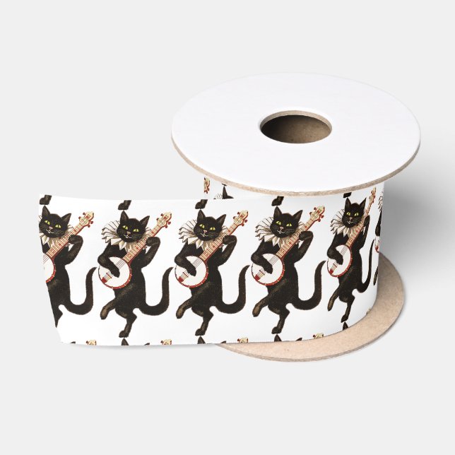 Cat playing Banjo Thunder_Cove Satin Ribbon (Spool)