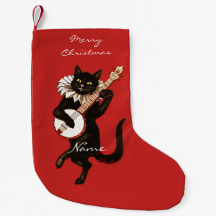 Cat playing Banjo Thunder_Cove Small Christmas Stocking