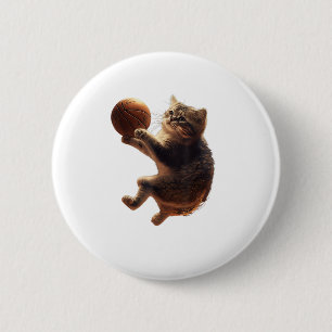 Cat Playing Basketball Funny Cats Mum Meow Kitty F 6 Cm Round Badge