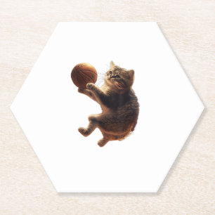 Cat Playing Basketball Funny Cats Mum Meow Kitty F Paper Coaster