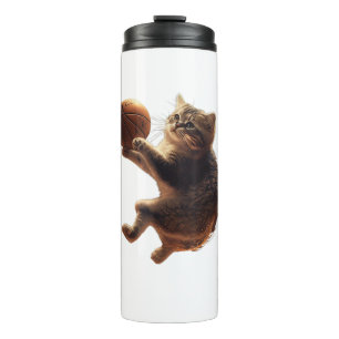 Cat Playing Basketball Funny Cats Mum Meow Kitty F Thermal Tumbler