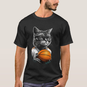 Cat Playing Basketball Graphic Tees Men Women Boys