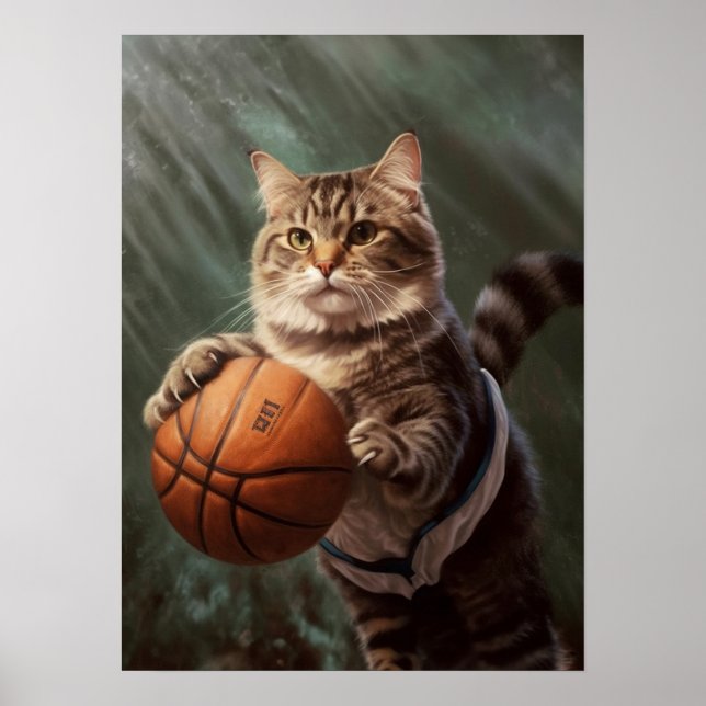 Cat Playing Basketball Poster (Front)