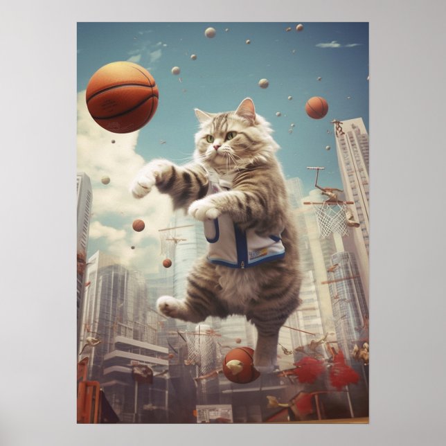 Cat Playing Basketball Poster (Front)