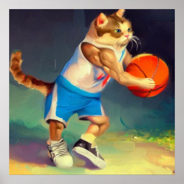Cat Playing Basketball Poster (Front)