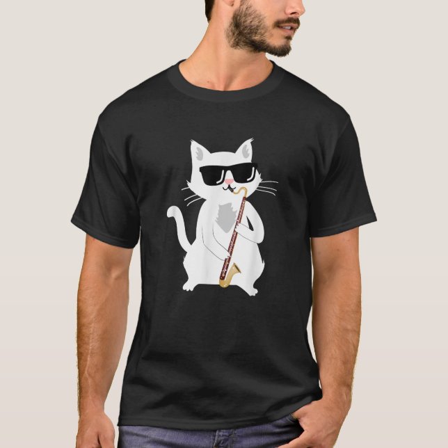 Cat playing bass clarinet  for Men Women Girls Kid T-Shirt (Front)