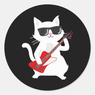 Cat Playing Bass guitar Classic Round Sticker