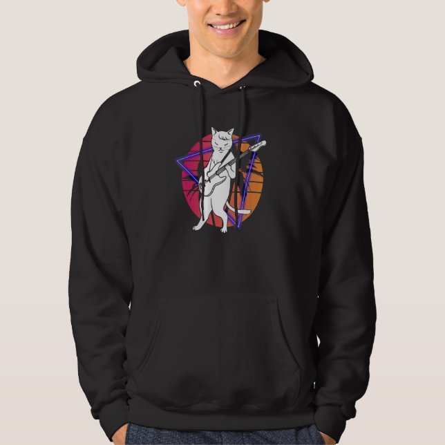 Cat Playing Bass Guitar Musician Bassist Guitarist Hoodie (Front)