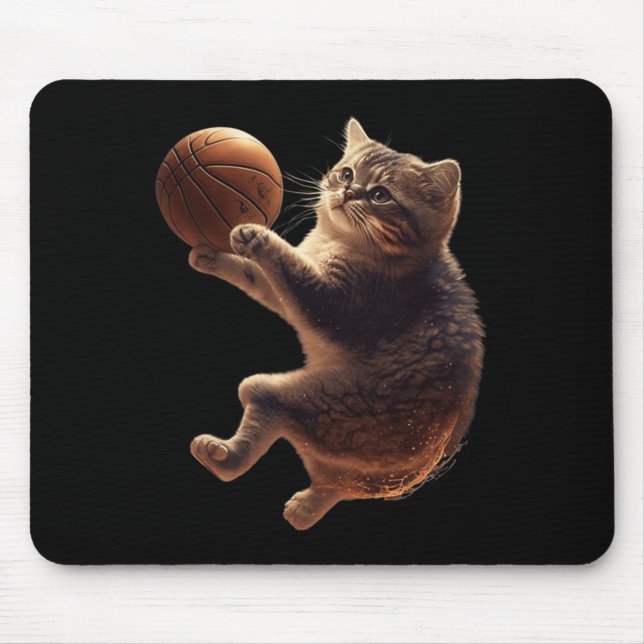 Cat Playing Bysketbyll Fun Cats Mum Meow Kitty Fun Mouse Mat (Front)