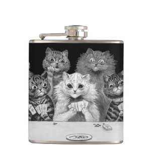Cat Playing Card, Louis Wain Hip Flask