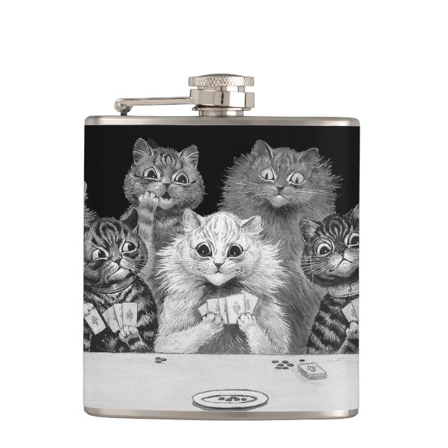 Cat Playing Card, Louis Wain Hip Flask (Front)