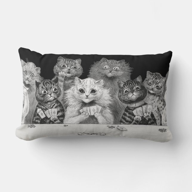 Cat Playing Card, Louis Wain Lumbar Cushion (Front)