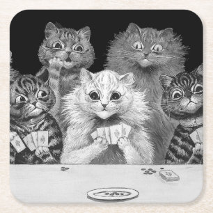 Cat Playing Card, Louis Wain Square Paper Coaster