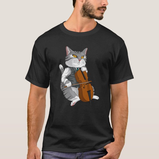 Cat Playing Cello Violin musical instrument   T-Shirt (Front)