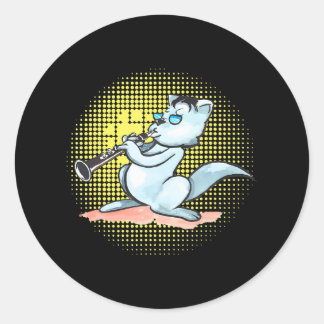 Cat Playing Clarinet Cool Musician Marching Band Classic Round Sticker