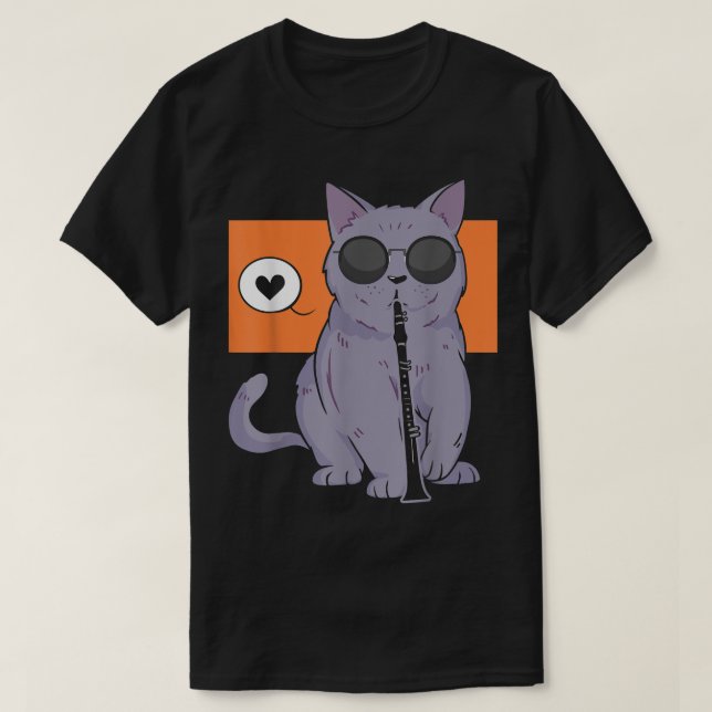 Cat Playing Clarinet Kitty Marching Band Clarinet  T-Shirt (Design Front)