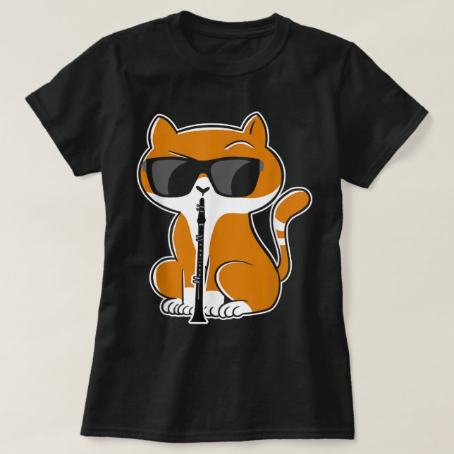 Cat Playing Clarinet Kitty Marching Band Clarinet  T-Shirt (Design Front)