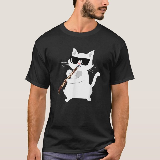 Cat Playing Clarinet  T-Shirt (Front)